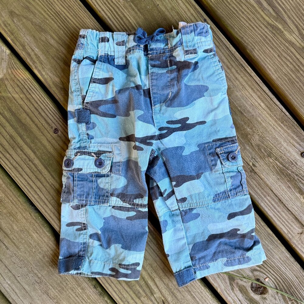 Mini Boden Blue Camo Cargo Pants Cotton Utility Drawstring Boys 12-18M